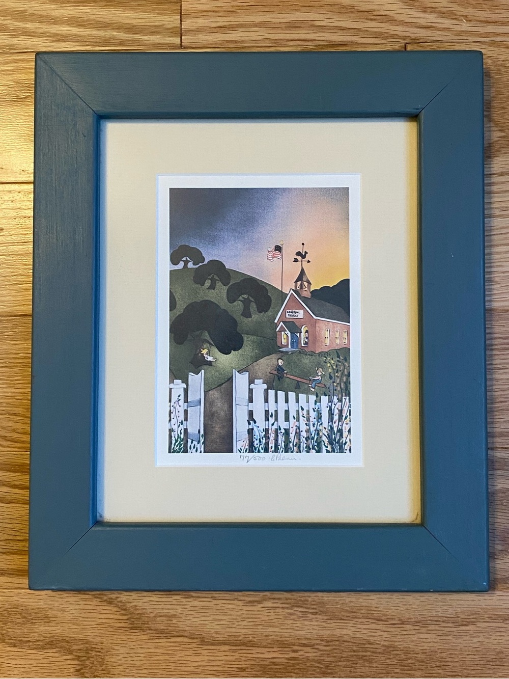 Schoolhouse Art Print in Teal Frame by B. Palmer